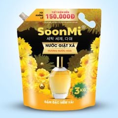 Nước Giặt Xả 2 Trong 1 Soonmi 3kg Đậm Đặc - Công Nghệ Hạt Lưu Hương Ngọc Trai Lên Tới 3 Tuần MK