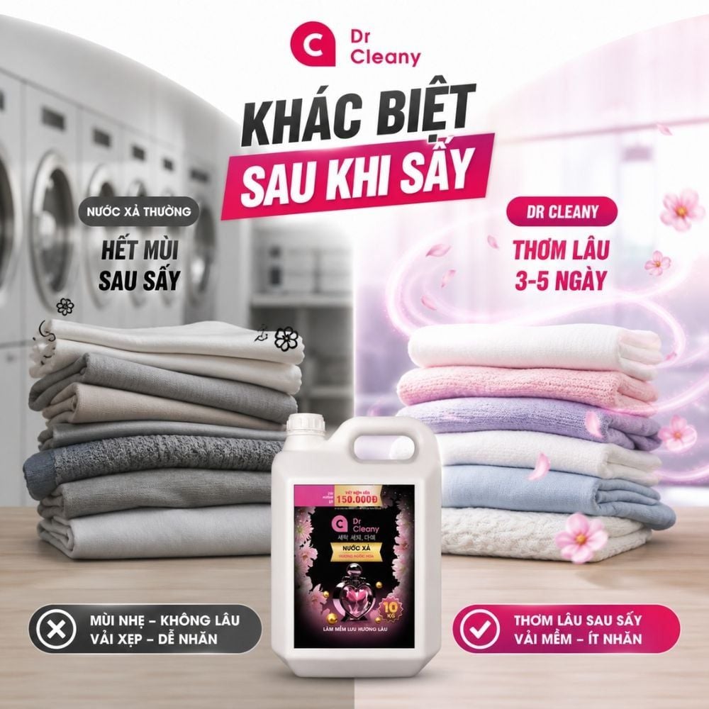 Nước xả Dr Cleany 10KG (Đen) - Lưu Hương Lâu, Mềm Vải | Chuyên Dụng Giặt Ủi MK