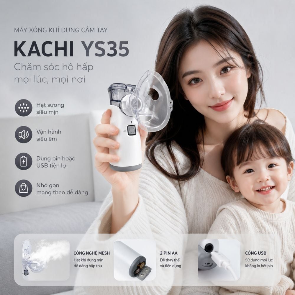 Hình ảnh chi tiết: Máy Xông Khí Dung Cầm Tay Kachi YS35 – Lưới Rung Mesh, Nhỏ Gọn 98g