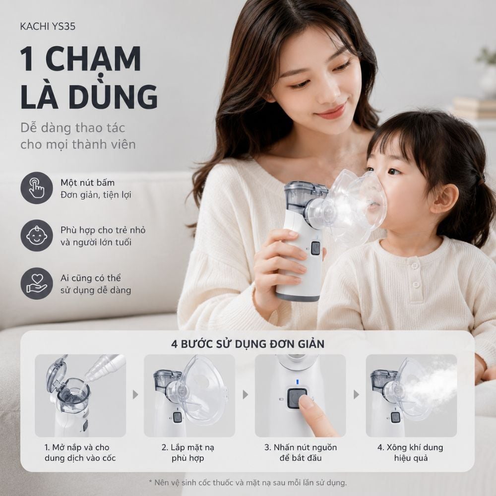Hình ảnh chi tiết: Máy Xông Khí Dung Cầm Tay Kachi YS35 – Lưới Rung Mesh, Nhỏ Gọn 98g