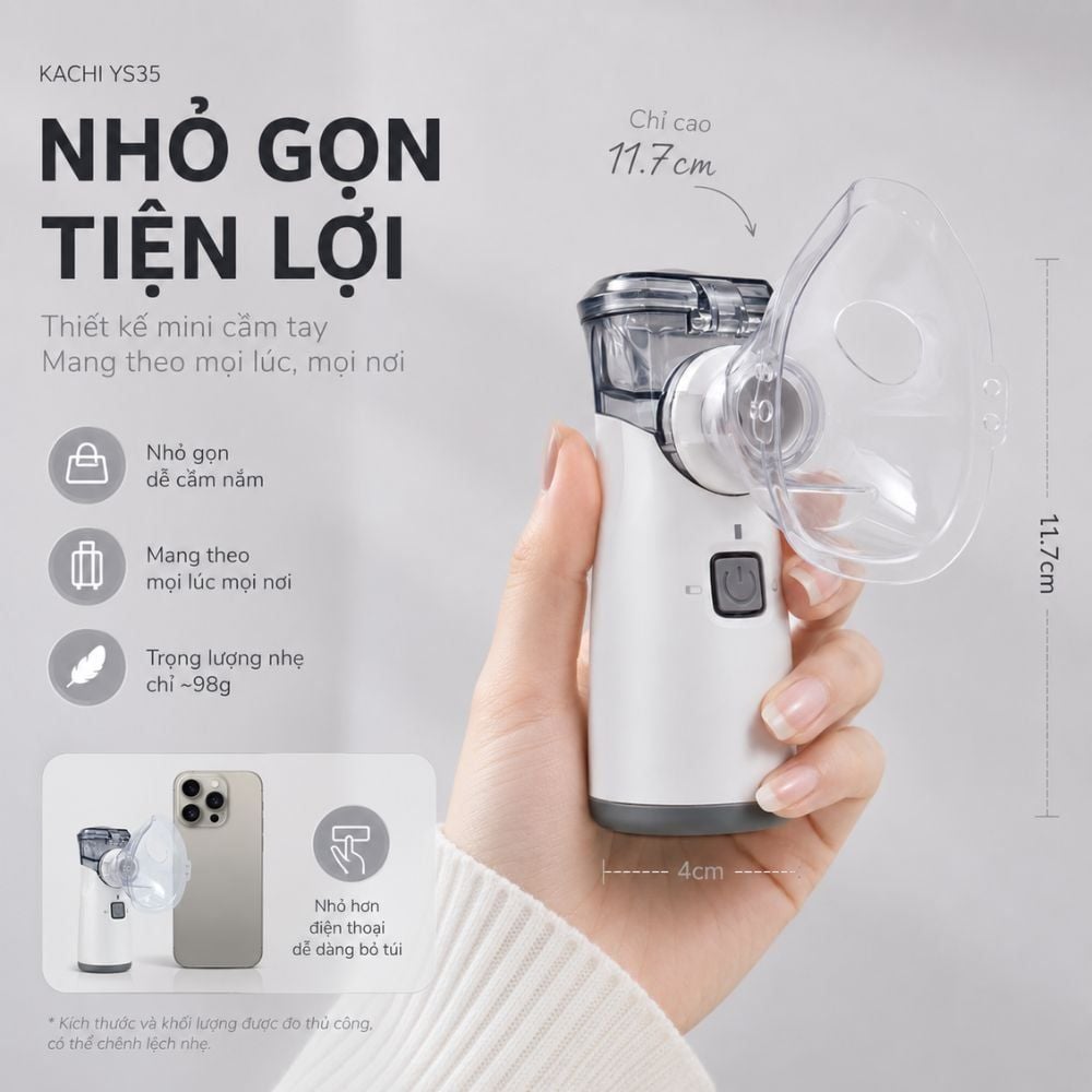 Hình ảnh chi tiết: Máy Xông Khí Dung Cầm Tay Kachi YS35 – Lưới Rung Mesh, Nhỏ Gọn 98g