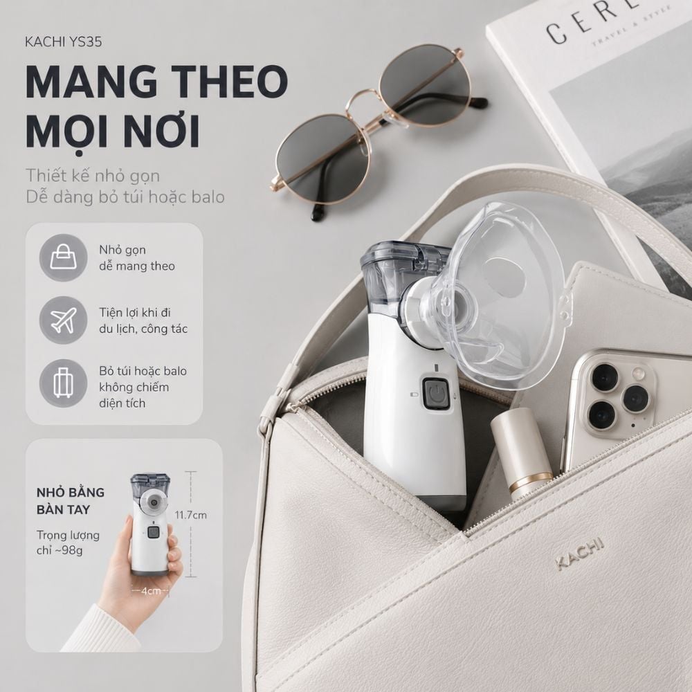 Hình ảnh chi tiết: Máy Xông Khí Dung Cầm Tay Kachi YS35 – Lưới Rung Mesh, Nhỏ Gọn 98g