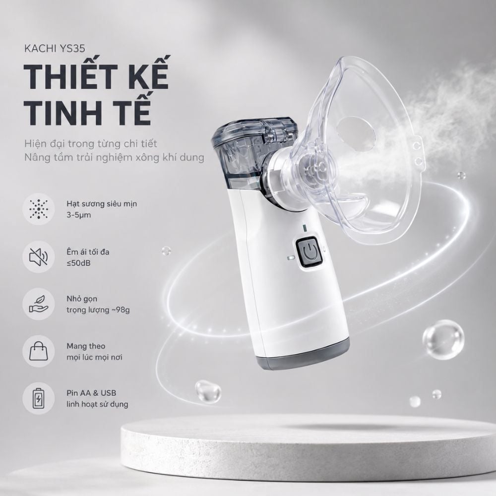 Hình ảnh chi tiết: Máy Xông Khí Dung Cầm Tay Kachi YS35 – Lưới Rung Mesh, Nhỏ Gọn 98g