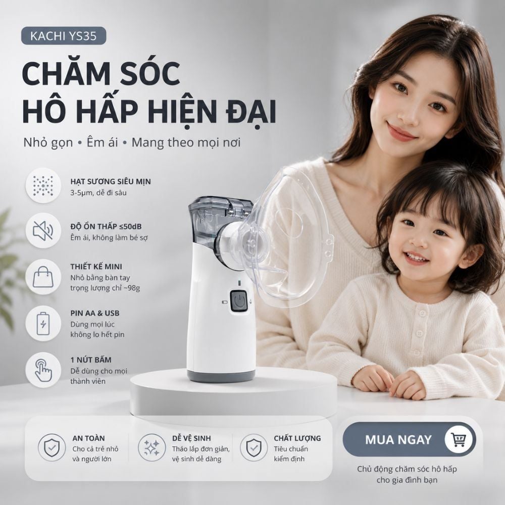 Hình ảnh chi tiết: Máy Xông Khí Dung Cầm Tay Kachi YS35 – Lưới Rung Mesh, Nhỏ Gọn 98g