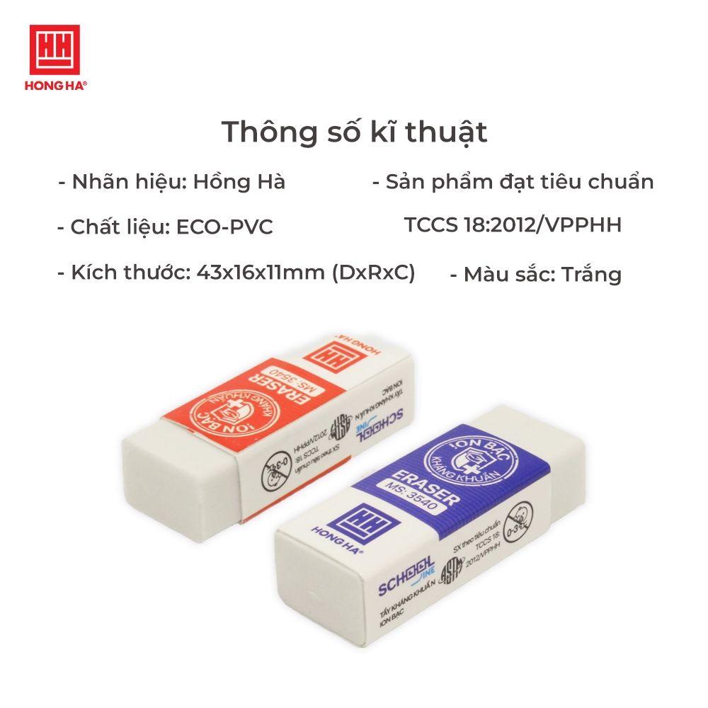  Tẩy chì kháng khuẩn Hồng Hà E04 Chất liệu cao su, thân thiện với môi trường, siêu tiết kiệm khi tẩy 3540 