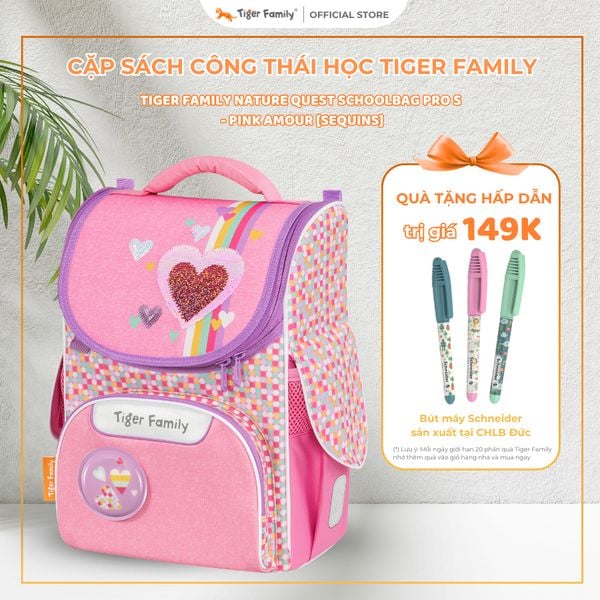  Cặp sách công thái học Tiger Family Nature Quest Schoolbag Pro S - Pink Amour [Sequins] TGNQ-041A(2) 
