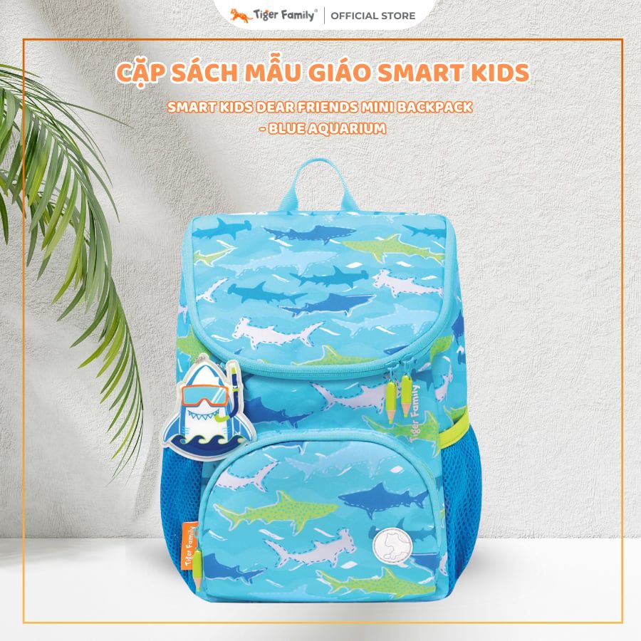 Ba Lô Mầm Non Tiger Family Smart Kids Little Travelers Plus Mini Backpack - Blue Aquarium (With Light Dangler) SKLT-009A 