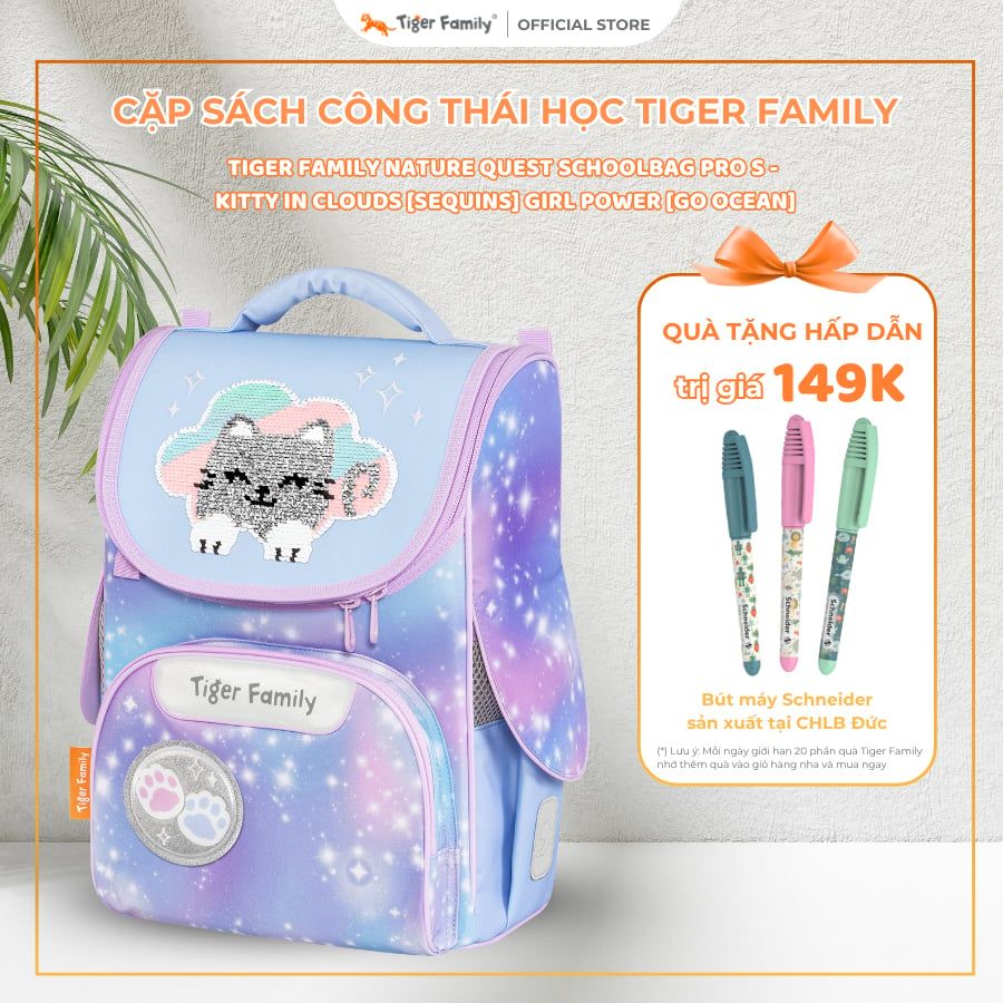  Cặp Sách Công Thái Học Tiger Family Nature Quest Schoolbag Pro S - Kitty in Clouds [Sequins] - TGNQ-108A(2) 