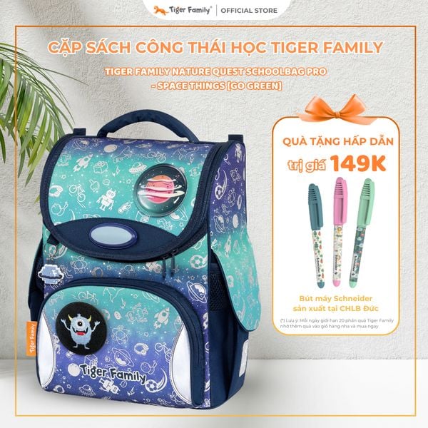  Cặp Sách Tiger Family Nature Quest Pro - Space Things [Go Green] - TGNQ-097A , cặp chống gù, balo chống gù 