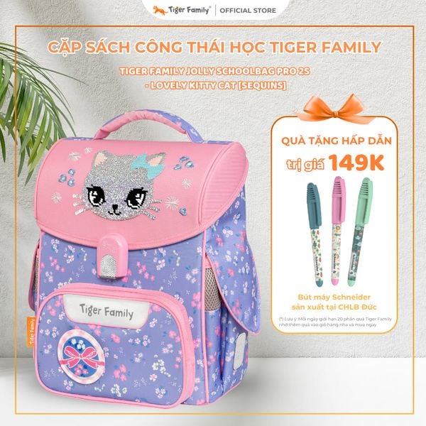  Cặp sách Công Thái Học Tiger Family Jolly Schoolbag Pro 2S - Lovely Kitty Cat [Sequins] - TGJL-065A(2) 