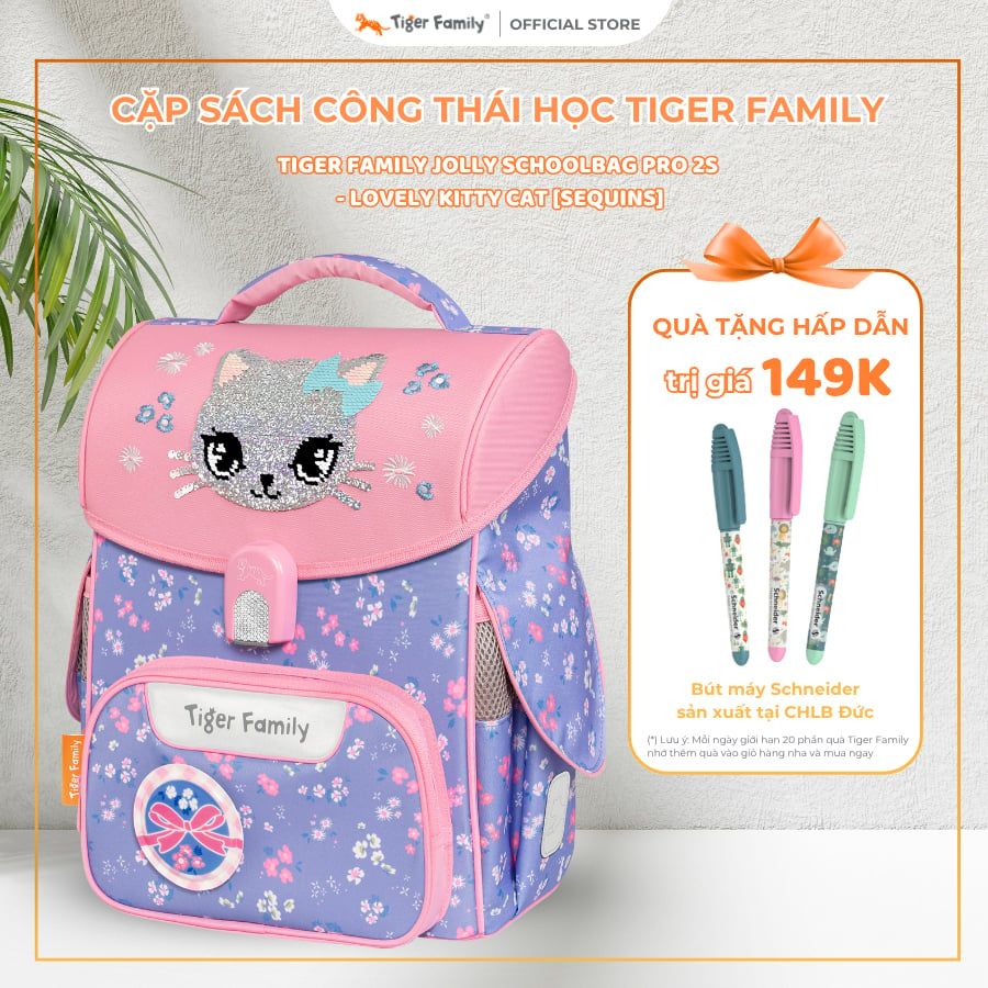  Cặp sách Công Thái Học Tiger Family Jolly Schoolbag Pro 2S - Lovely Kitty Cat [Sequins] - TGJL-065A(2) 
