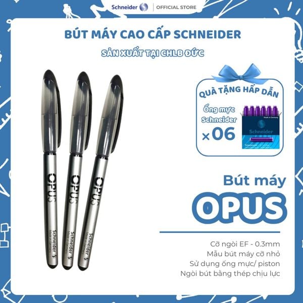  Bút máy Schneider  Opus  - (bulk) black - made in Germany cỡ ngòi EF - 0.3mm+ Thân dài, sử dụng đươc ống mực hoặc Piston 