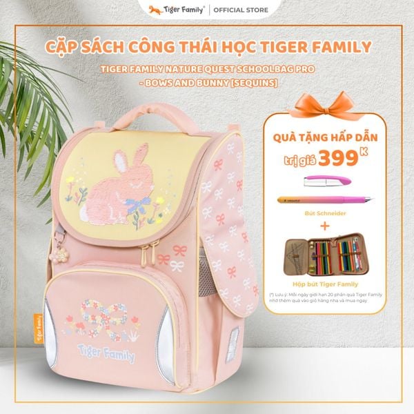  Cặp Sách Công Thái Học Tiger Family Nature Quest Schoolbag Pro - Bows and Bunny - Sequins - Tiger Family TGNQ-105A 