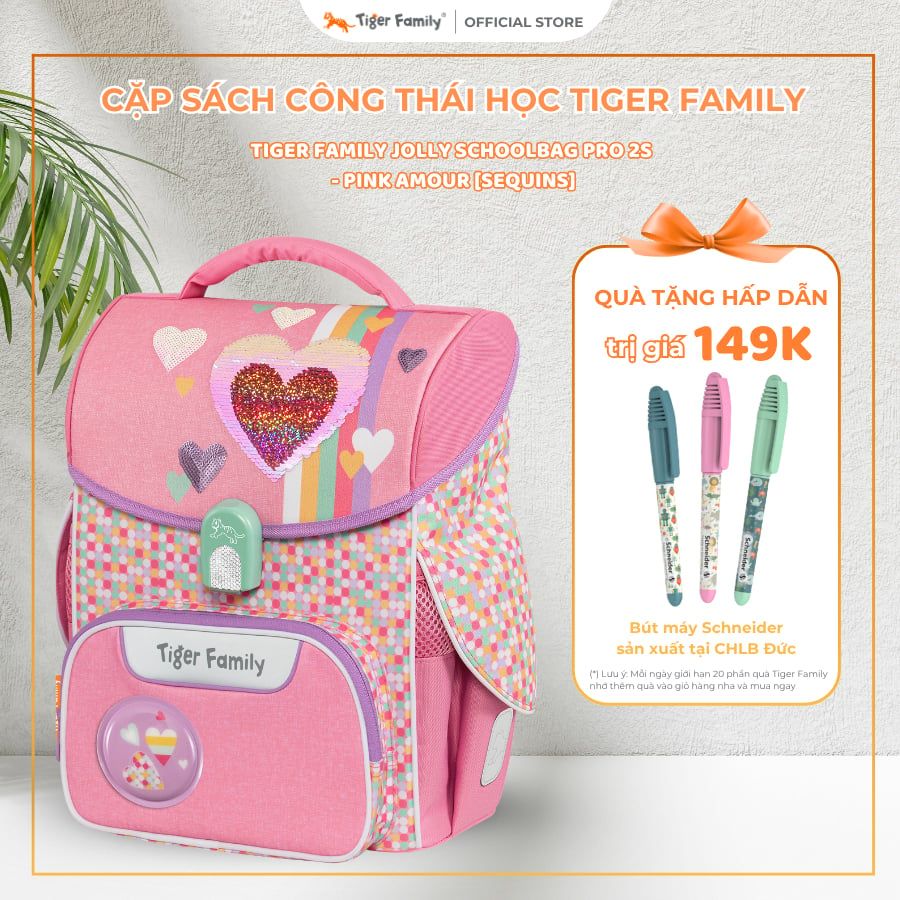  Cặp Sách Công Thái Học Tiger Family Jolly Schoolbag Pro 2S - Pink Amour [Sequins] - TGJL-018A(3) 