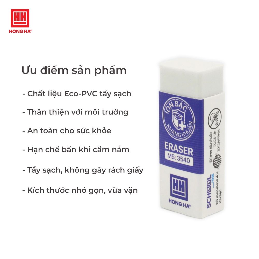  Tẩy chì kháng khuẩn Hồng Hà E04 Chất liệu cao su, thân thiện với môi trường, siêu tiết kiệm khi tẩy 3540 