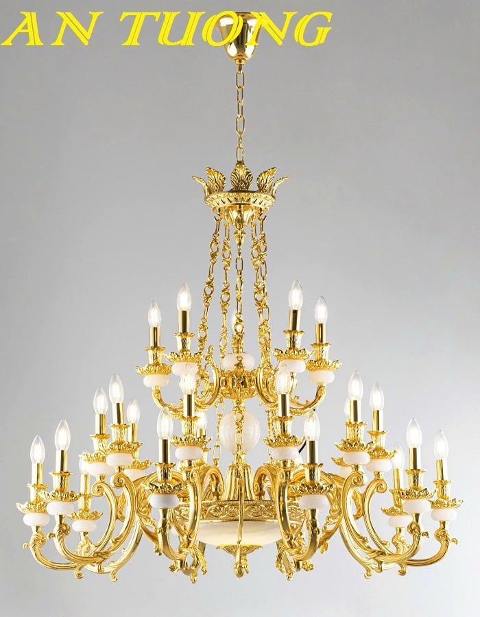Đèn chùm phòng khách cổ điển bằng đồng cao cấp đẹp 001