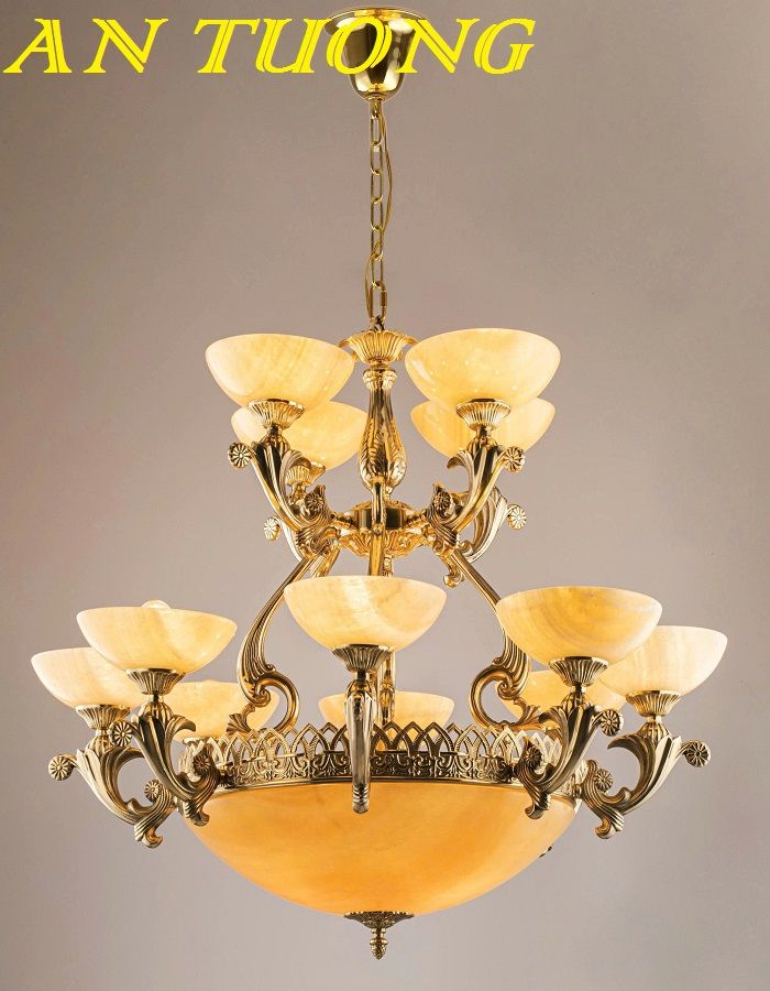 Đèn chùm phòng khách cổ điển bằng đồng cao cấp đẹp 002