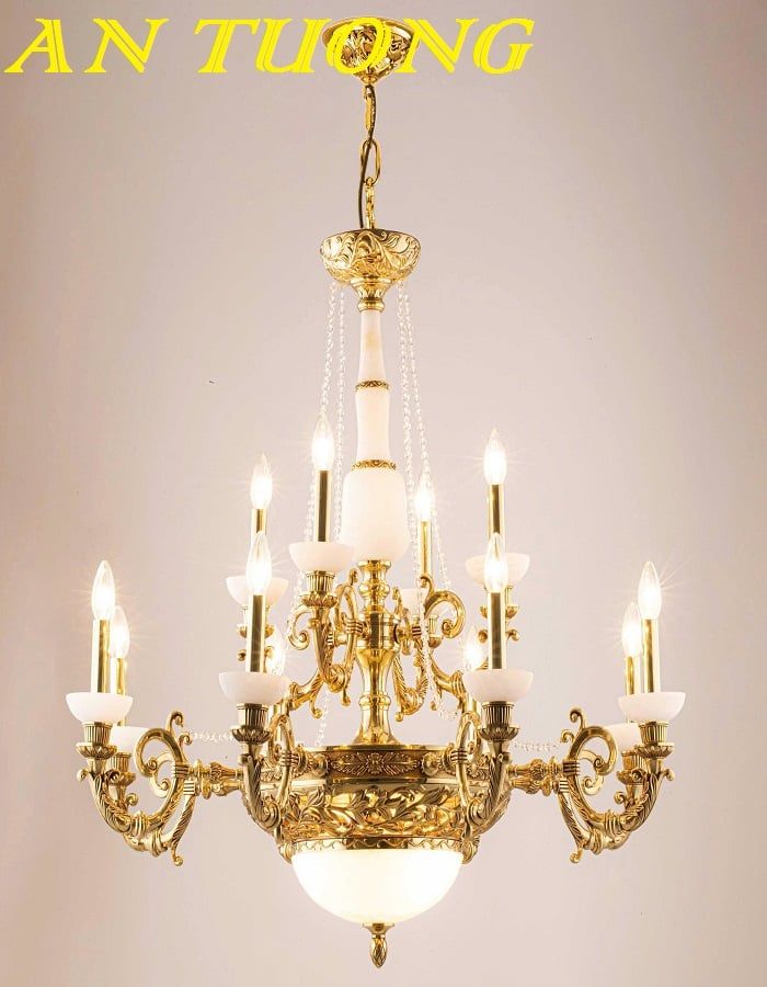 Đèn chùm phòng khách cổ điển bằng đồng cao cấp đẹp 003