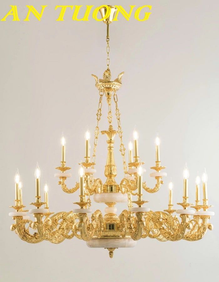 Đèn chùm phòng khách cổ điển bằng đồng cao cấp đẹp 004