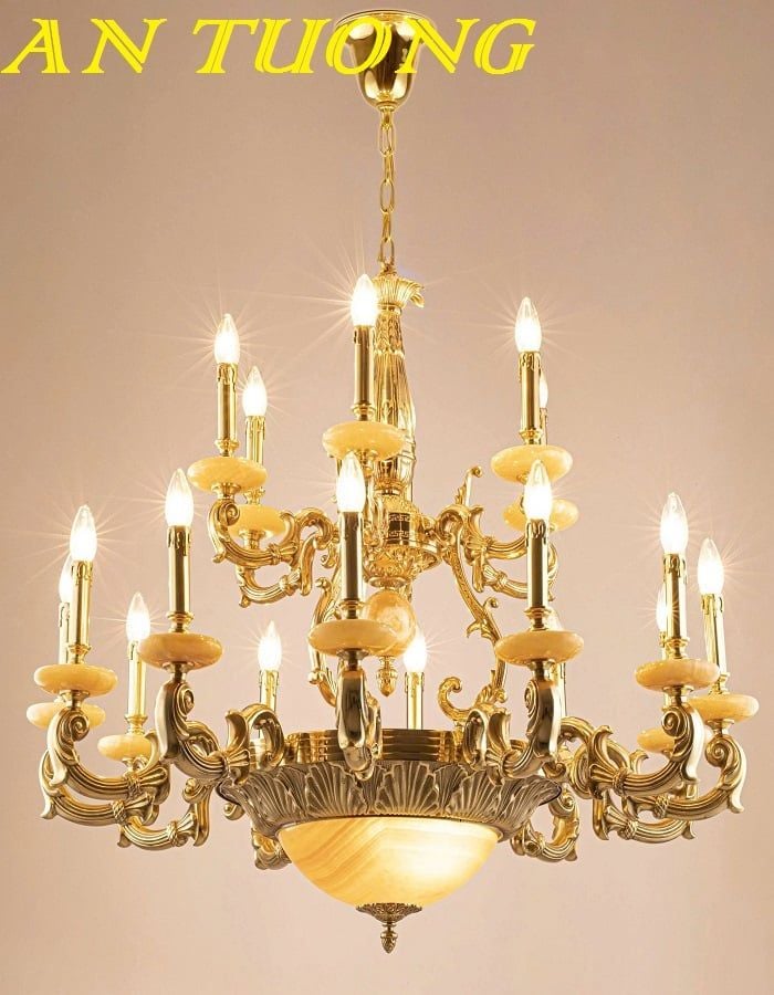 Đèn chùm phòng khách cổ điển bằng đồng cao cấp đẹp 007