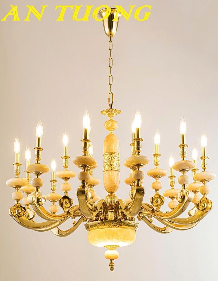 Đèn chùm phòng khách cổ điển bằng đồng cao cấp đẹp 008