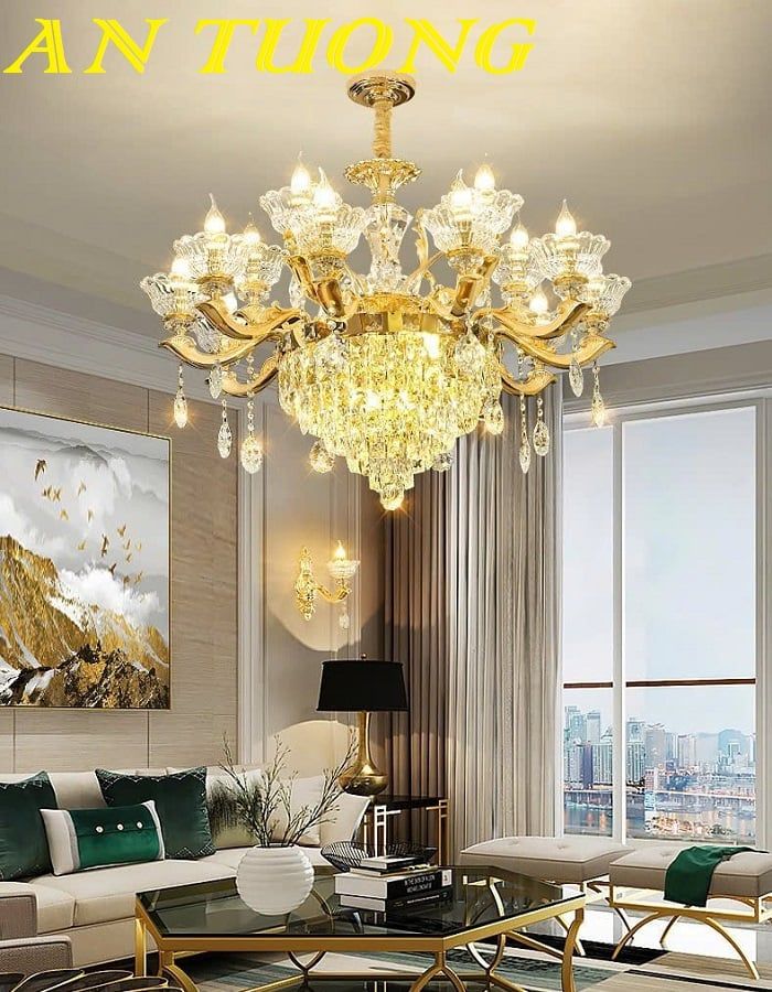 Đèn chùm phòng khách cổ điển bằng pha lê cao cấp 001