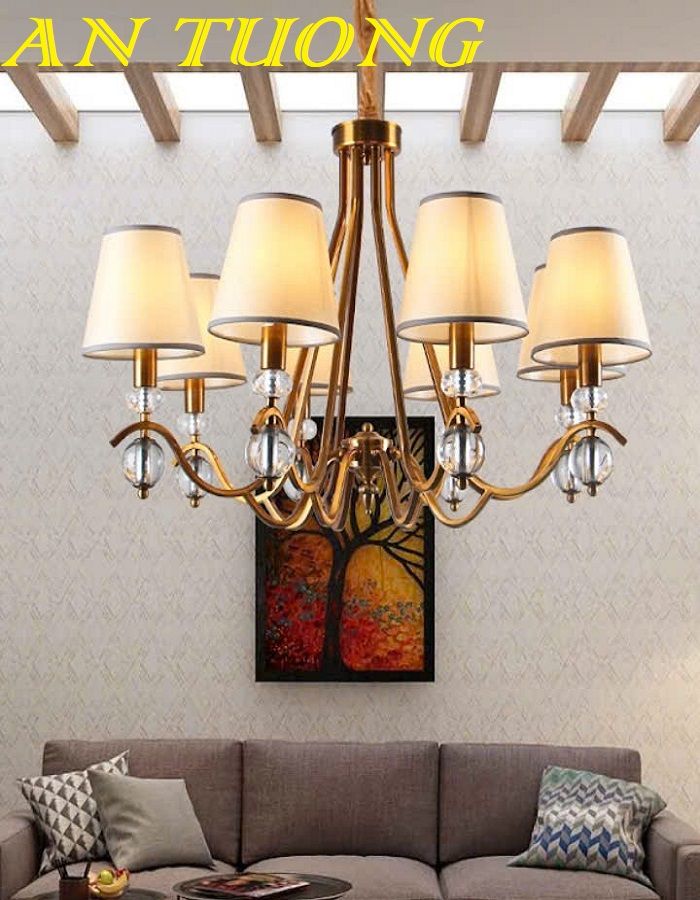 Đèn chùm tân cổ điển phòng khách đẹp sang trọng 014