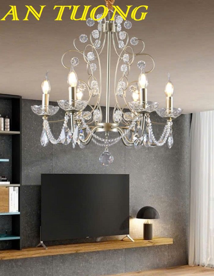 Đèn chùm tân cổ điển phòng khách đẹp sang trọng 046