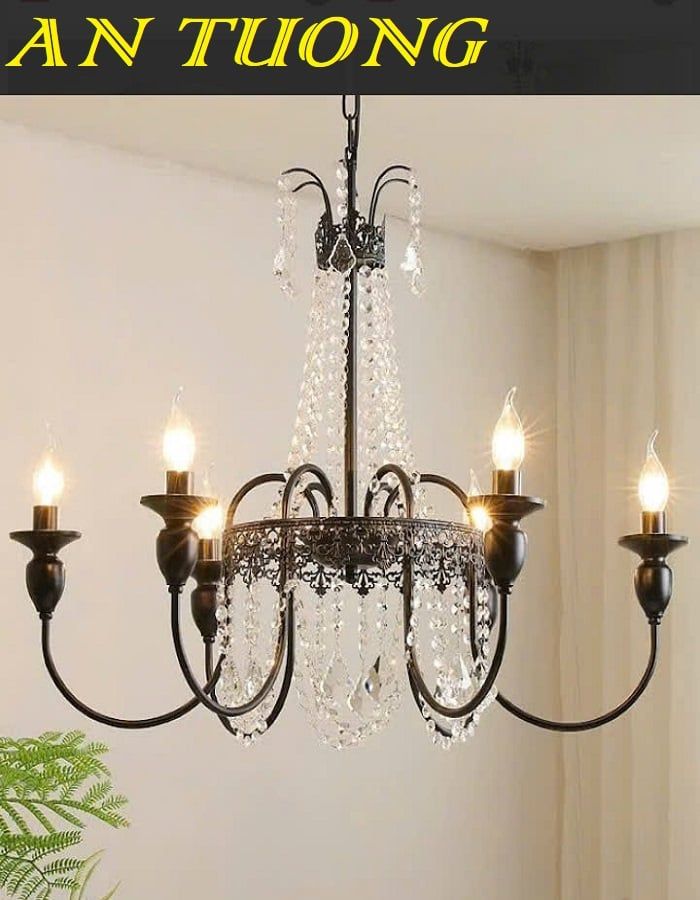Đèn chùm tân cổ điển phòng khách đẹp sang trọng 057