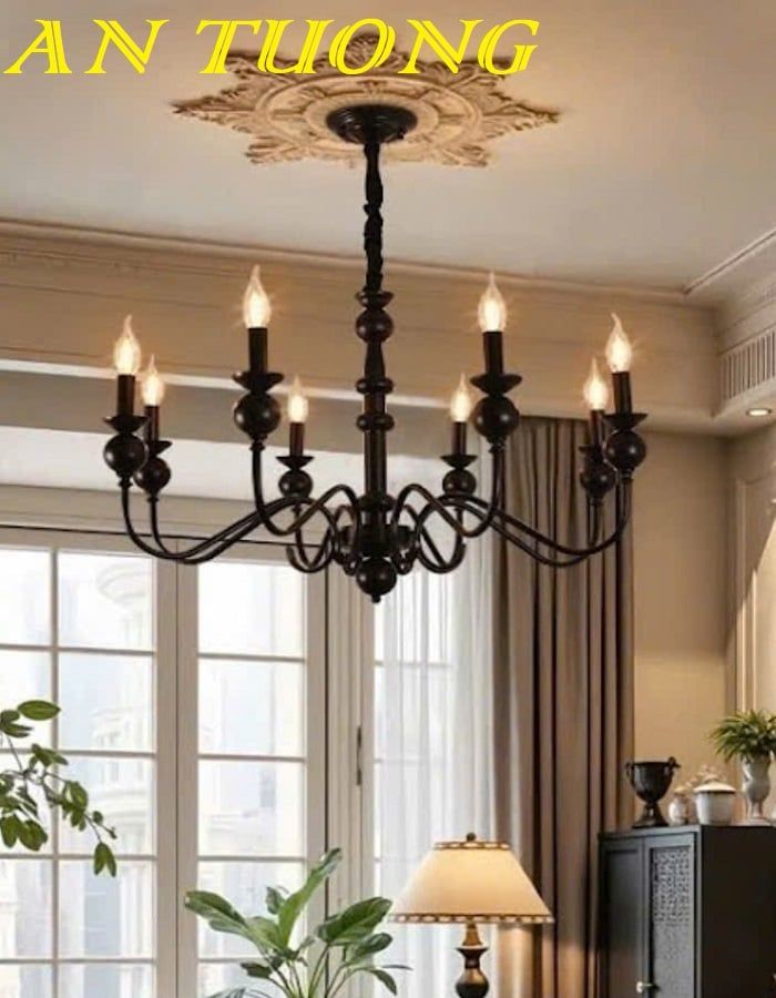 Đèn chùm tân cổ điển phòng khách đẹp sang trọng 059
