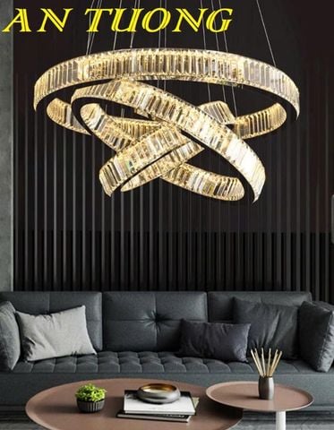  Đèn chùm thả trần trang trí phòng khách 3 vòng tròn pha lê 017 