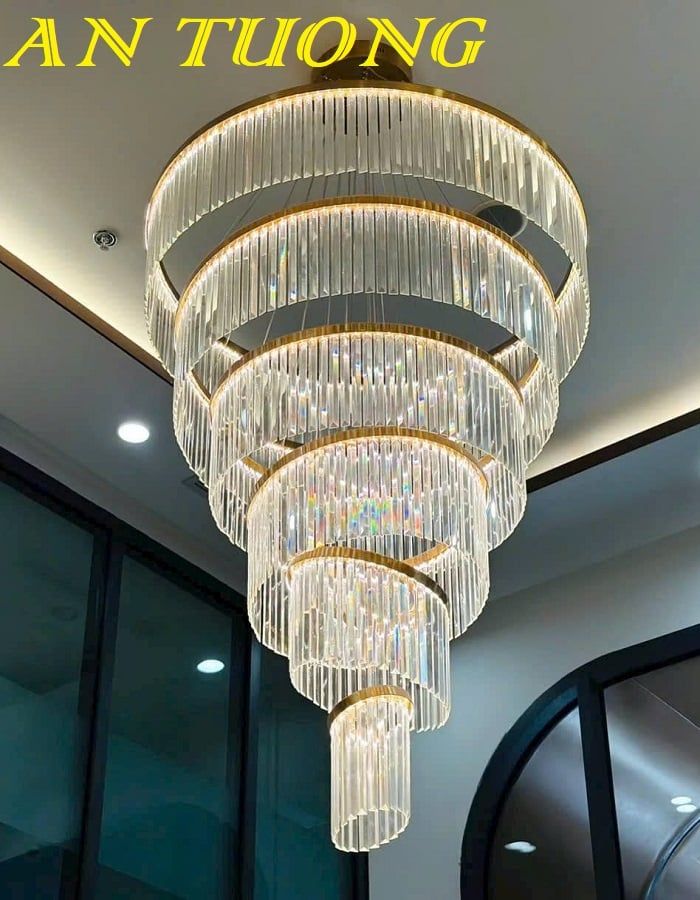 Đèn chùm thông tầng phòng khách pha lê đẹp 015