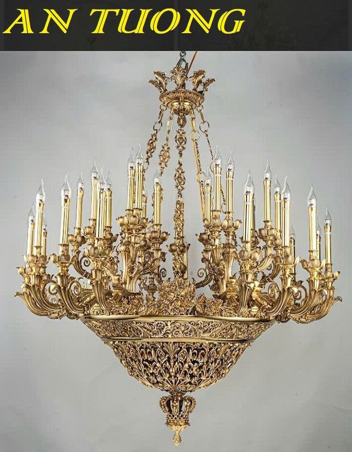 Đèn chùm đồng phòng khách cổ điển đẹp cao cấp 001