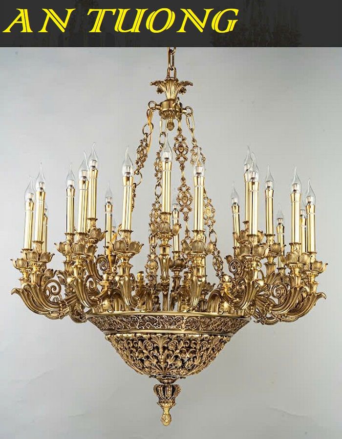 Đèn chùm đồng phòng khách cổ điển đẹp cao cấp 002