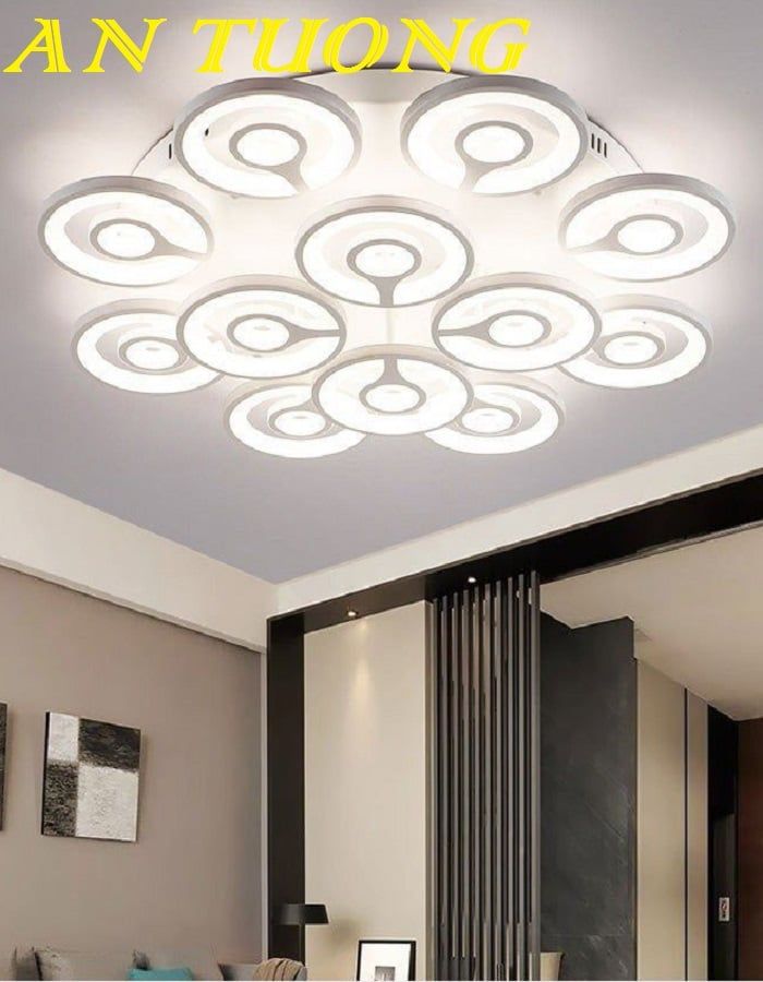 Đèn ốp trần trang trí phòng khách căn hộ chung cư đẹp, hiện đại 001