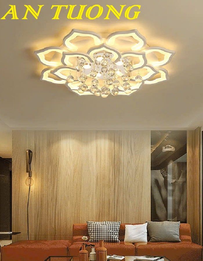 Đèn ốp trần trang trí phòng khách căn hộ chung cư đẹp, hiện đại 004