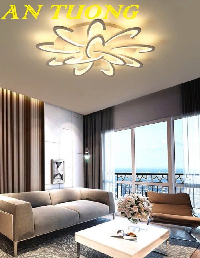 Đèn ốp trần trang trí phòng khách căn hộ chung cư đẹp, hiện đại 005