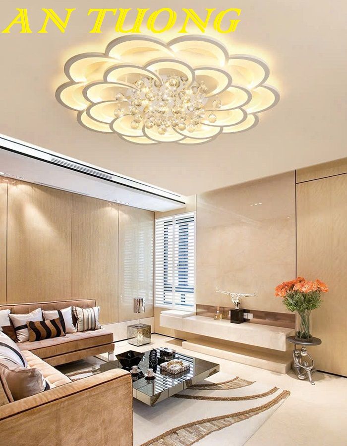 Đèn ốp trần trang trí phòng khách căn hộ chung cư đẹp, hiện đại 006