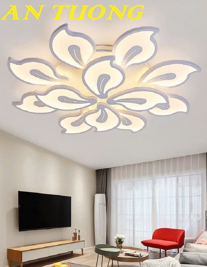 Đèn ốp trần trang trí phòng khách căn hộ chung cư đẹp, hiện đại 007