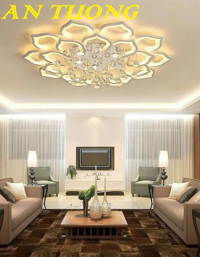 Đèn ốp trần trang trí phòng khách căn hộ chung cư đẹp, hiện đại 009