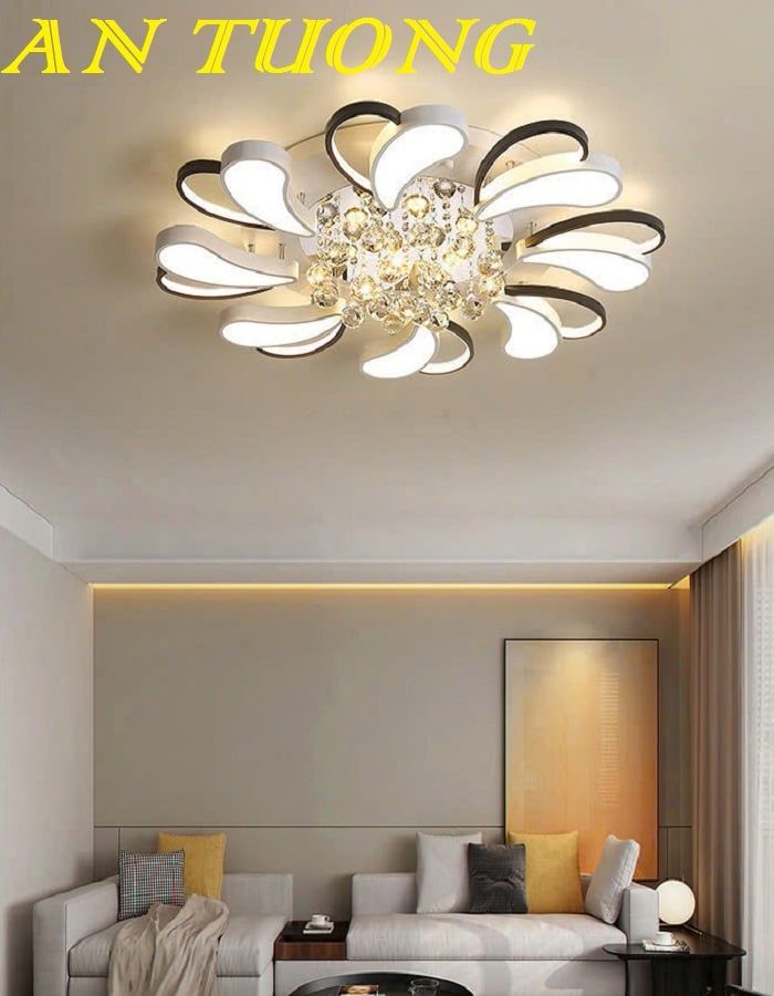 Đèn ốp trần trang trí phòng khách căn hộ chung cư đẹp, hiện đại 010