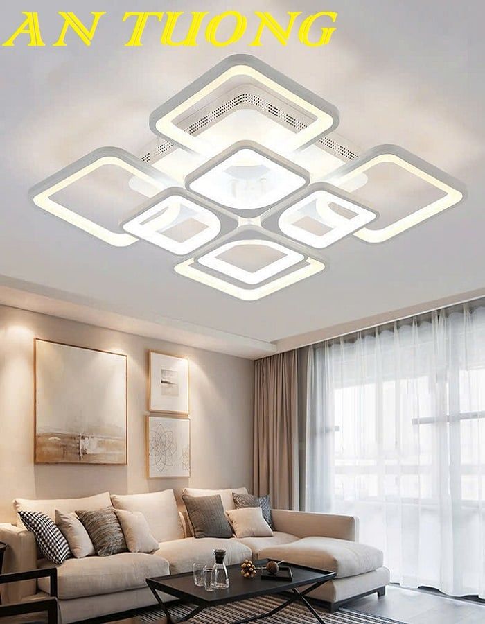Đèn ốp trần trang trí phòng khách căn hộ chung cư đẹp, hiện đại 011