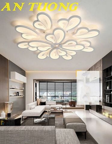 Đèn ốp trần trang trí phòng khách căn hộ chung cư đẹp, hiện đại