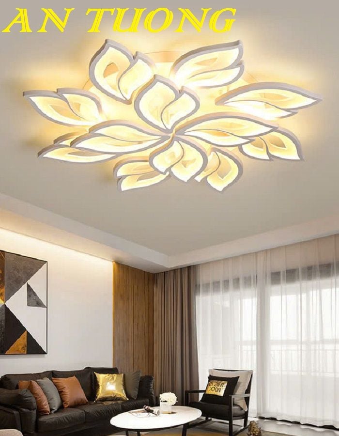 Đèn ốp trần trang trí phòng khách căn hộ chung cư đẹp, hiện đại 014