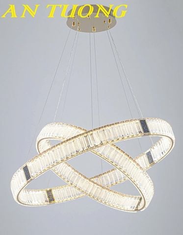  Đèn thả 2 vòng tròn pha lê trang trí phòng khách đẹp, hiện đại 0311 
