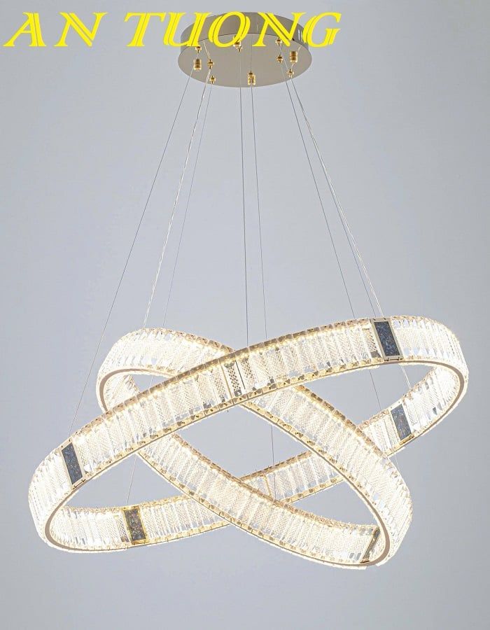 Đèn thả 2 vòng tròn pha lê trang trí phòng khách đẹp, hiện đại 0311