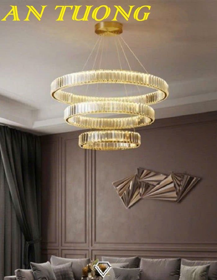 Đèn thả 3 vòng tròn pha lê treo trần trang trí phòng khách đẹp 0308
