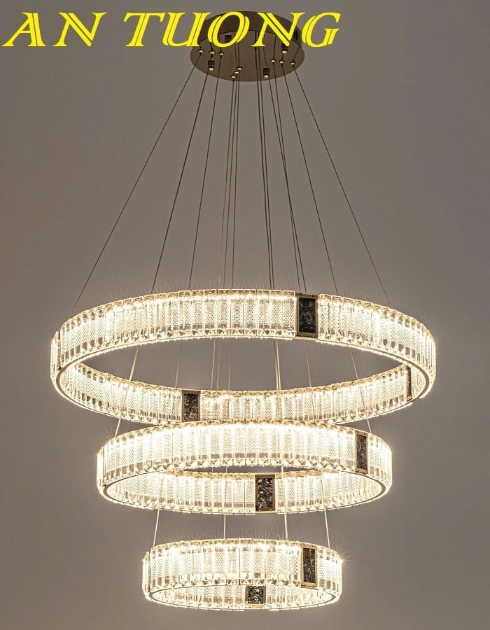 Đèn thả 3 vòng tròn pha lê treo trần trang trí phòng khách đẹp 0310