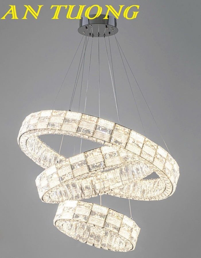 Đèn thả 3 vòng tròn pha lê treo trần trang trí phòng khách đẹp 0311