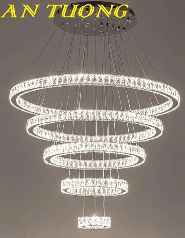  Đèn thả trần phòng khách 5 vòng tròn pha lê cao cấp hiện đại 009 
